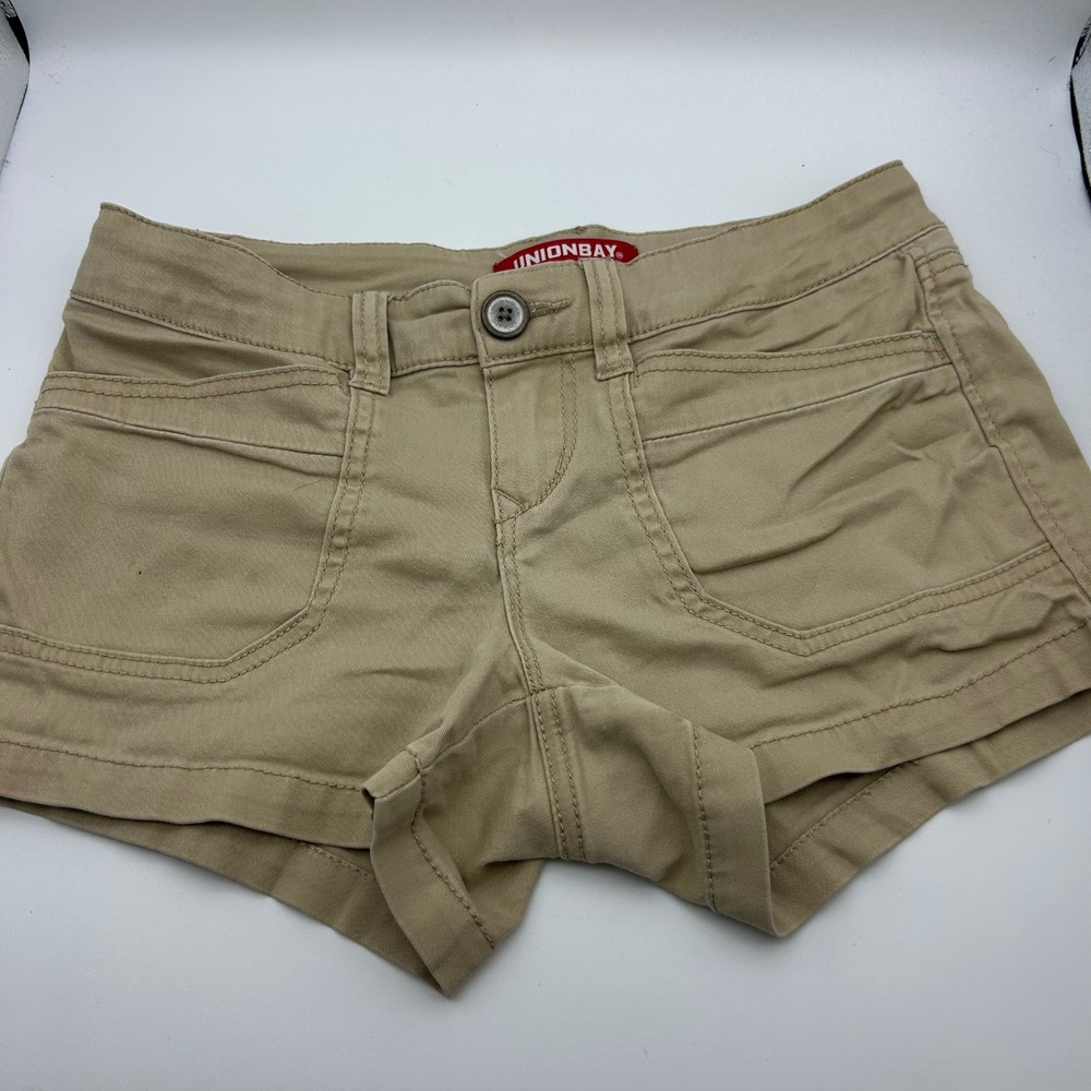 Unionbay Womens Khaki Chino Shorts Tan Low Rise Size 0 24W JB43692